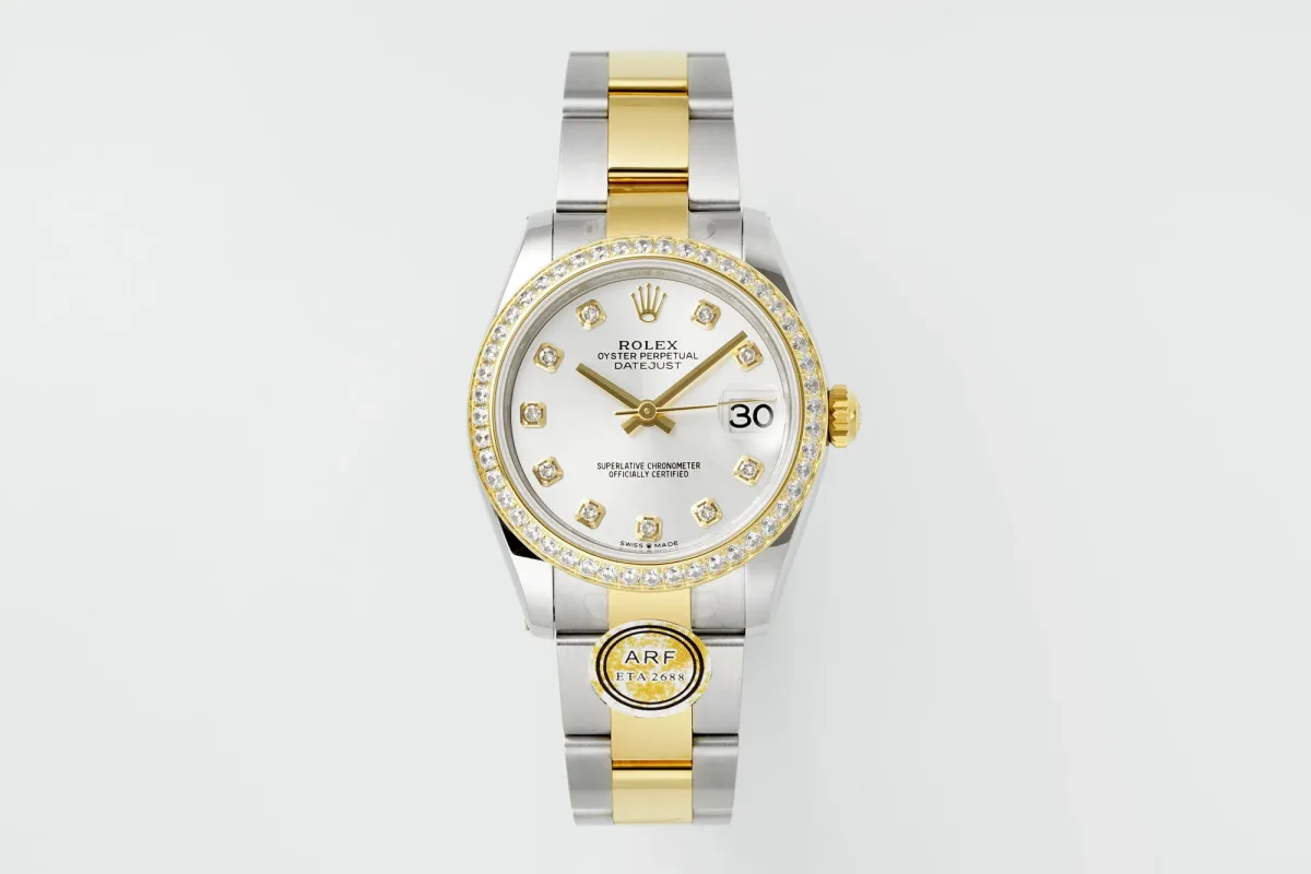 AR Factory Rolex Lady-Datejust 28mm White Dial Diamond Bezel Two-Tone Stainless Steel and Yellow Gold Oyster Bracelet Watch
