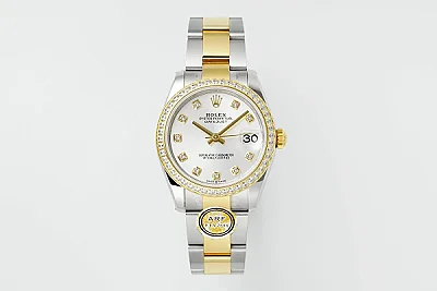 AR Factory Rolex Lady-Datejust 28mm White Dial Diamond Bezel Two-Tone Stainless Steel and Yellow Gold Oyster Bracelet Watch