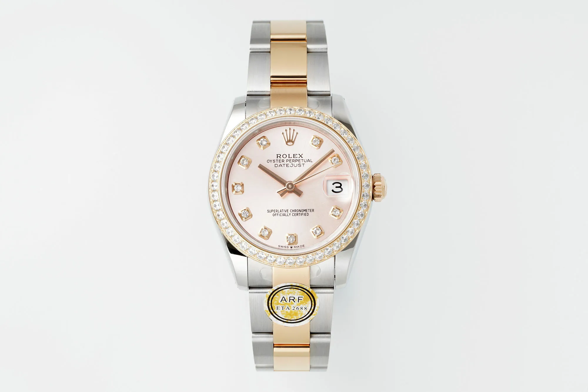 AR Factory Rolex Datejust 31mm Two-Tone Rose Gold and Steel Ladies Watch with Pink Diamond-Set Dial and Bezel
