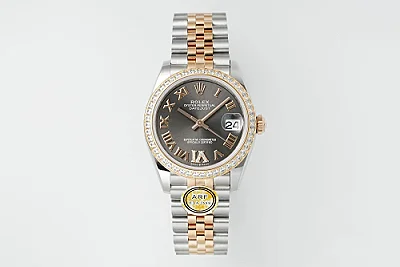 AR Factory Rolex Datejust 31mm Oystersteel and Everose Gold Diamond Bezel Grey Roman Dial Jubilee Bracelet Luxury Watch