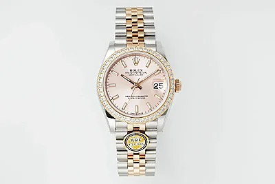 AR Factory Rolex Datejust 31mm Women's Automatic Watch with Pink Dial, Diamond Bezel, and Two-Tone Silver Gold Jubilee Bracelet