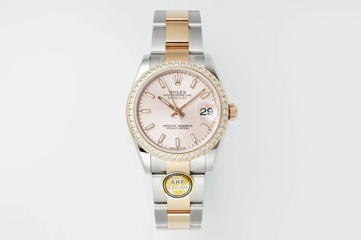 AR Factory Rolex Datejust 31mm Two-Tone Stainless Steel and Yellow Gold Pink Dial Diamond Bezel Women's Watch