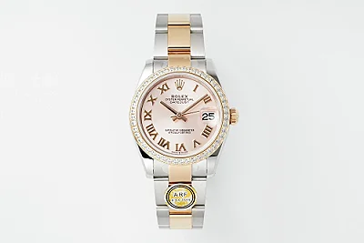 AR Factory Rolex Datejust 31mm Two-Tone Rose Gold and Stainless Steel Diamond Bezel Pink Dial Roman Numerals Women's Watch