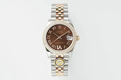 AR Factory Rolex Lady-Datejust 31mm Chocolate Brown Dial with Roman Numerals, Diamond-Set Bezel, Two-Tone Oystersteel and Everose Gold Jubilee Bracelet Watch