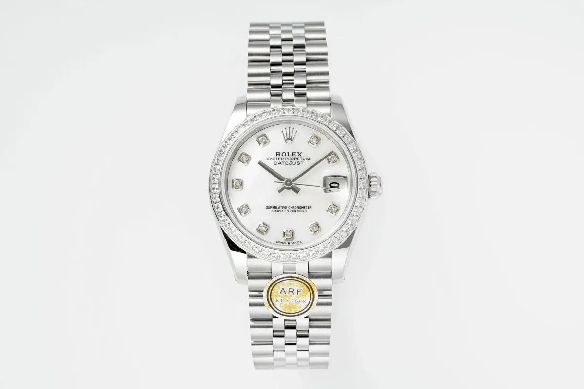 AR Factory Rolex Datejust 31mm White Mother-of-Pearl Dial Diamond Bezel Stainless Steel Jubilee Bracelet Women's Luxury Watch