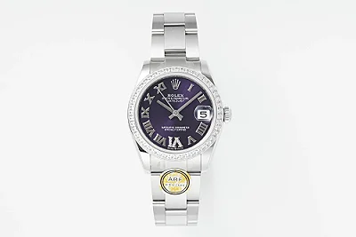 AR Factory Rolex Datejust 31mm Purple Roman Dial Diamond-Set Bezel Stainless Steel Oyster Bracelet Ladies Watch