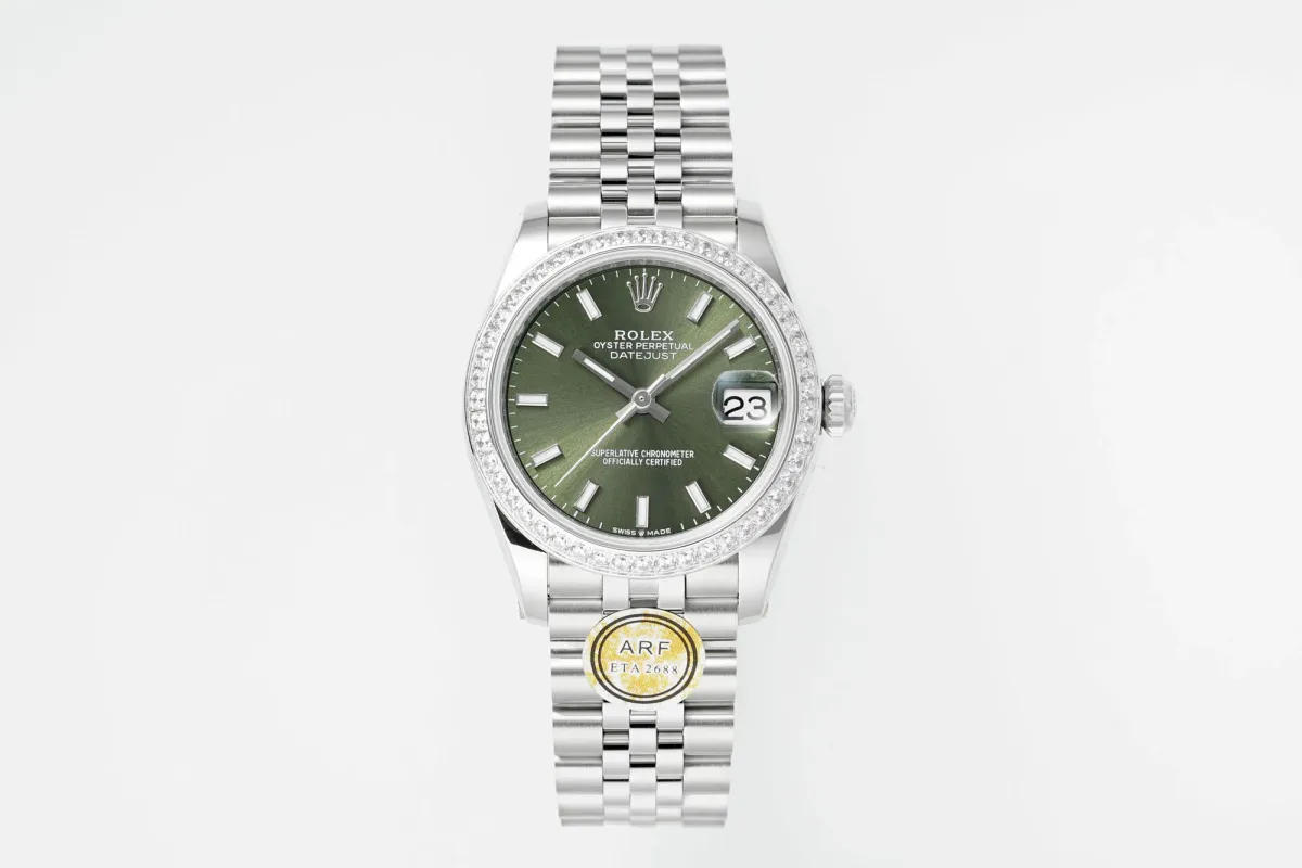 AR Factory Rolex Datejust 31mm Green Dial Diamond Bezel Stainless Steel Jubilee Bracelet Women's Luxury Watch
