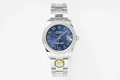 AR Factory Rolex Datejust 36mm Blue Dial Roman Numerals Diamond Bezel Stainless Steel Oyster Bracelet Luxury Watch