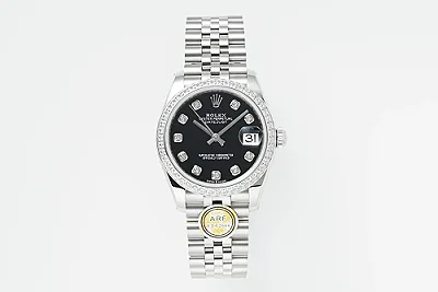 AR Factory Rolex Datejust 31mm Black Diamond Dial with Diamond Bezel Stainless Steel Jubilee Bracelet Women's Luxury Watch