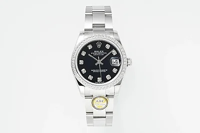 AR Factory Rolex Datejust 31mm Black Dial Diamond Bezel Stainless Steel Oyster Bracelet Automatic Women's Watch