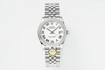 AR Factory Rolex Datejust 31mm White Roman Numeral Dial Diamond Bezel Stainless Steel Jubilee Bracelet Ladies Watch