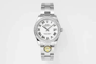 AR Factory Rolex Lady-Datejust 31mm White Roman Dial Diamond Bezel Stainless Steel Oyster Bracelet Women's Watch