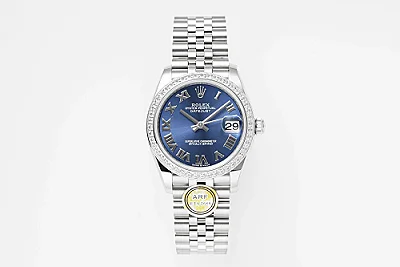 AR Factory Rolex Datejust 31mm Blue Roman Dial Diamond Bezel Stainless Steel Jubilee Bracelet Women's Luxury Watch