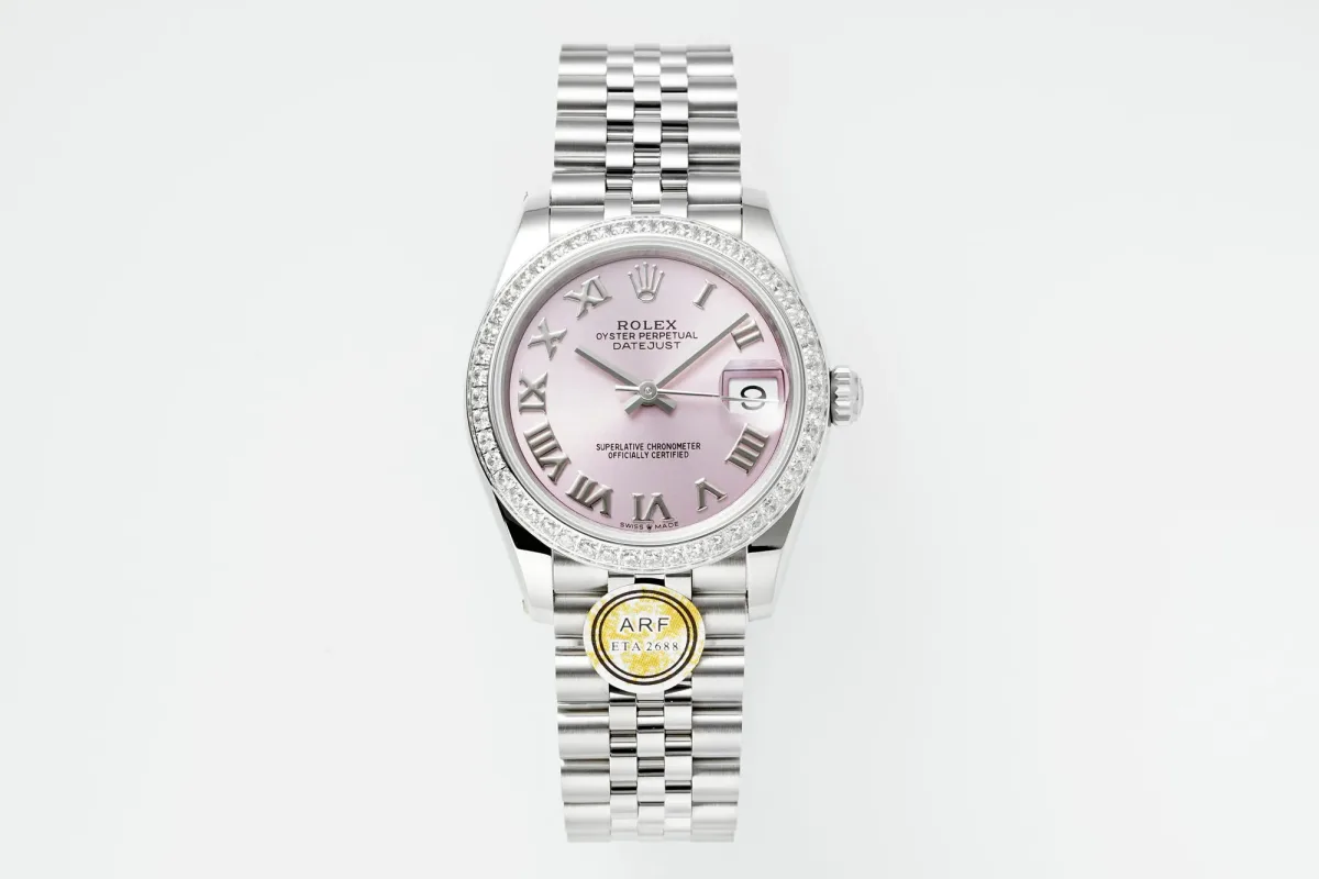 AR Factory Rolex Lady-Datejust 31mm Pink Dial Diamond Bezel Roman Numerals Stainless Steel Jubilee Bracelet Women's Watch