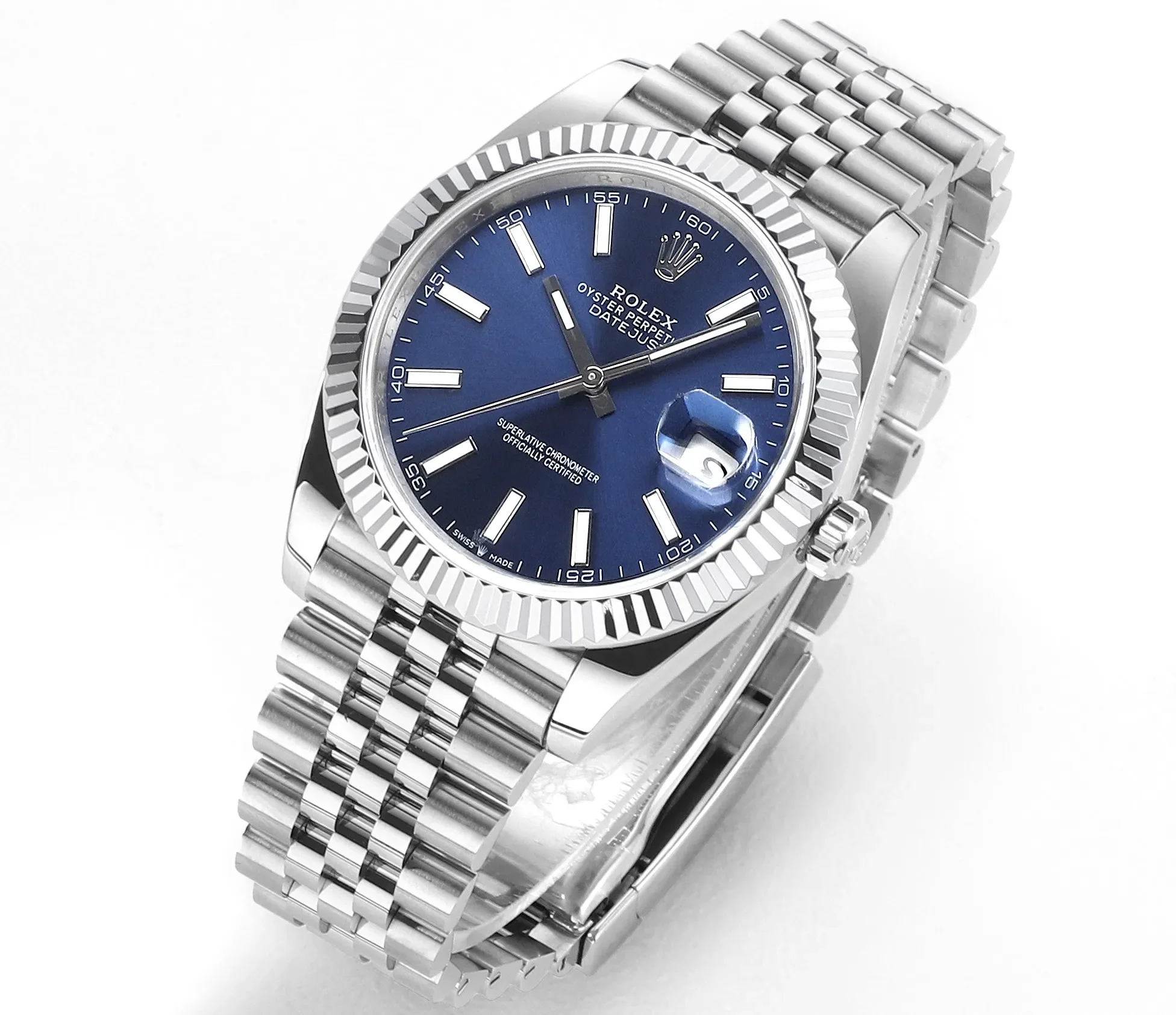 AR Factory Rolex Datejust 41mm Blue Dial Fluted Bezel Stainless Steel Jubilee Bracelet Men's Watch