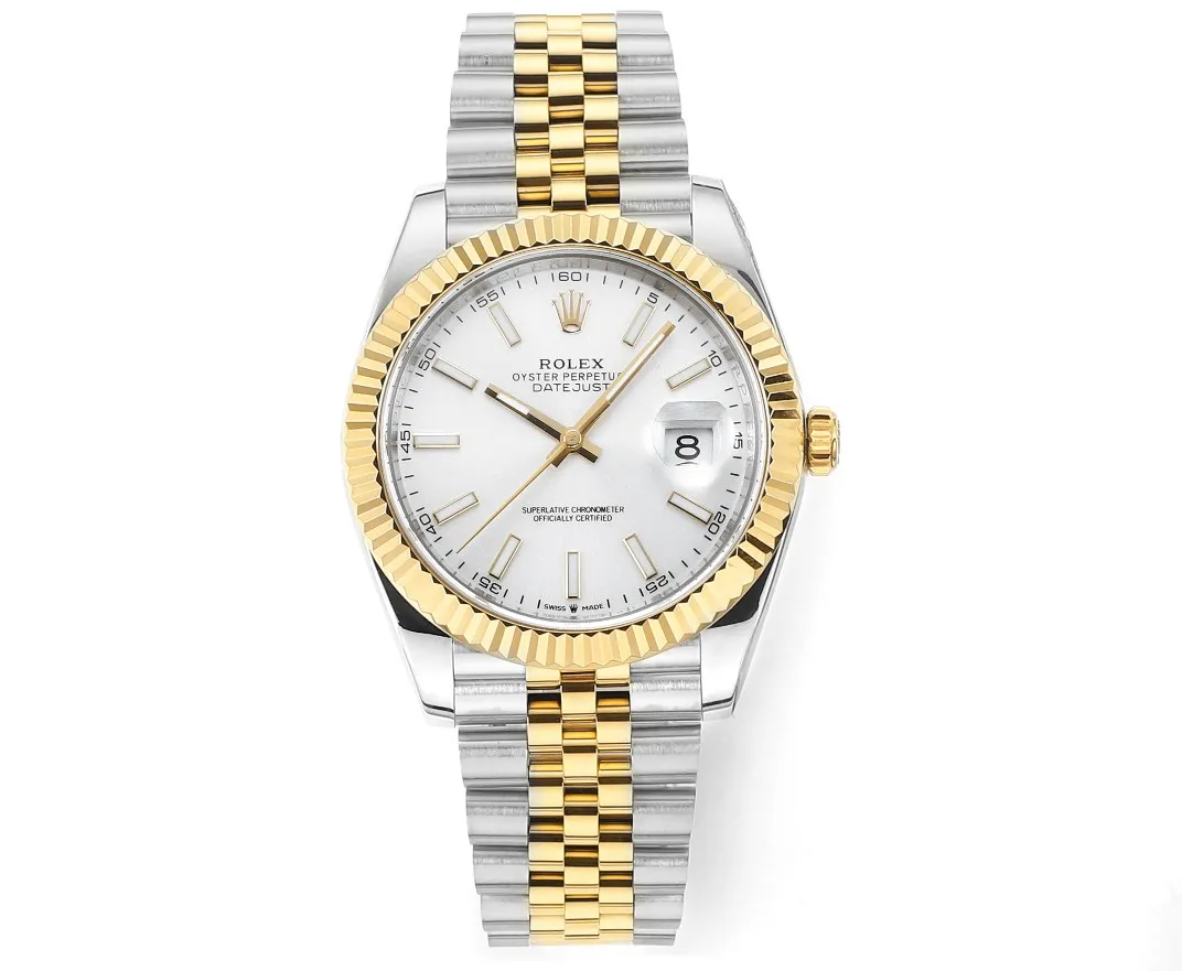 AR Factory Rolex Datejust 41mm Two-Tone Yellow Gold and Stainless Steel Fluted Bezel White Dial Jubilee Bracelet Luxury Watch