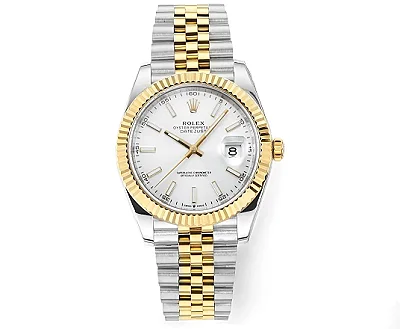 AR Factory Rolex Datejust 41mm Two-Tone Yellow Gold and Stainless Steel Fluted Bezel White Dial Jubilee Bracelet Luxury Watch
