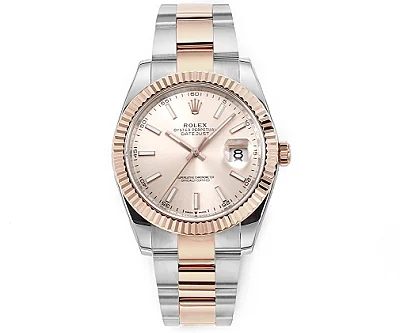 AR Factory Rolex Datejust 41mm Two-Tone Rose Gold and Stainless Steel Pink Dial Fluted Bezel Automatic Men's Watch