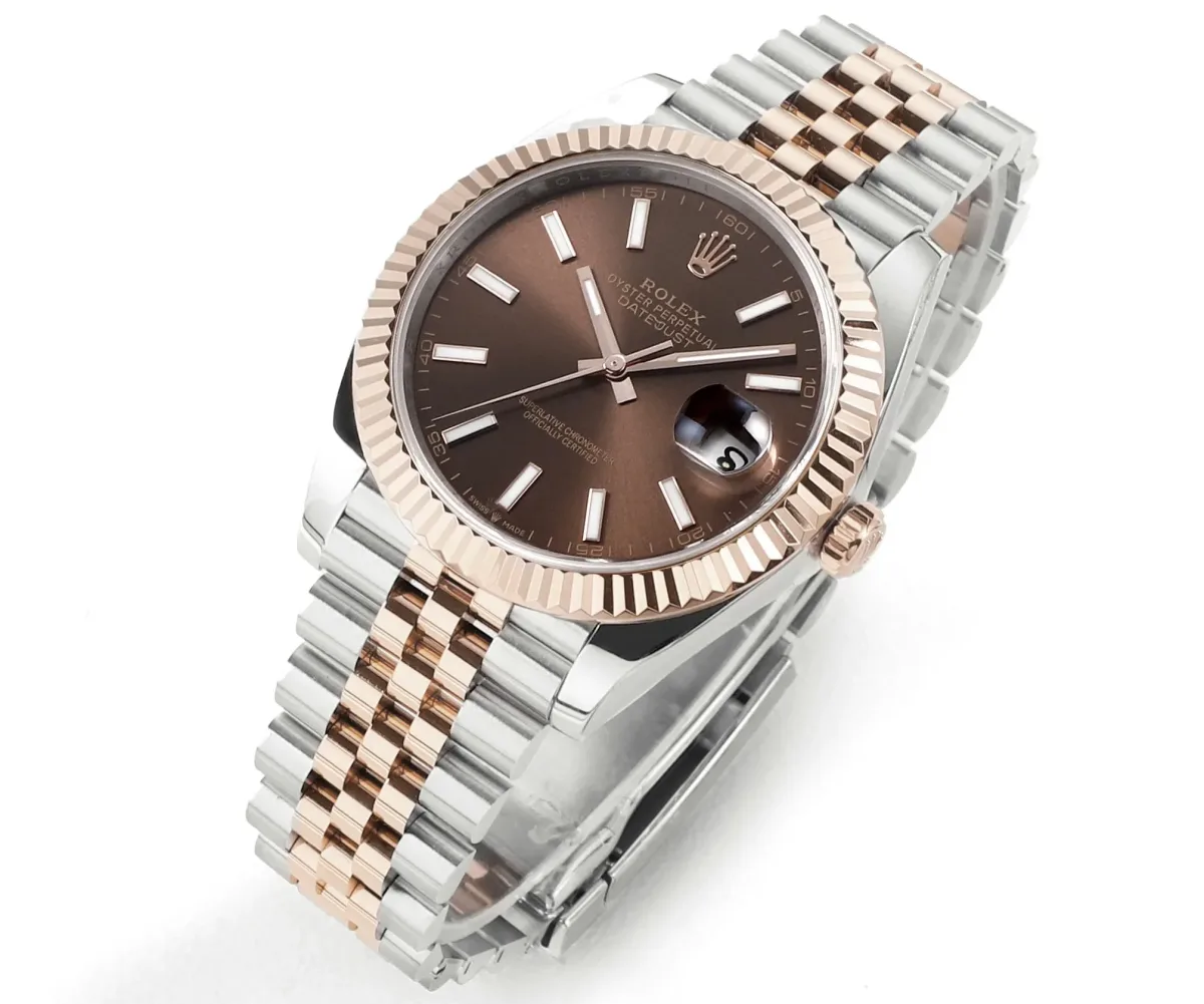 AR Factory Rolex Datejust 41mm Two-Tone Rose Gold and Steel Fluted Bezel Chocolate Brown Dial Jubilee Bracelet Automatic Men's Watch