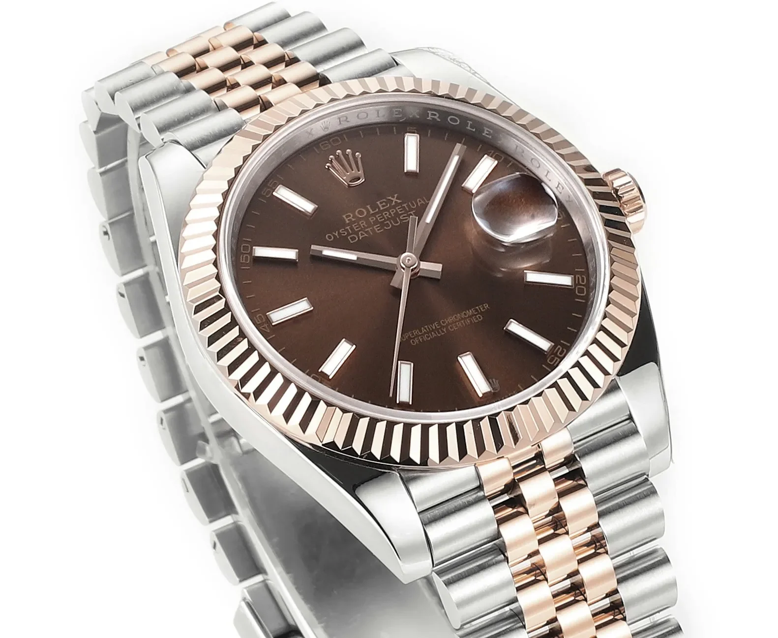 AR Factory Rolex Datejust 41mm Two-Tone Rose Gold and Steel Fluted Bezel Chocolate Brown Dial Jubilee Bracelet Automatic Men's Watch