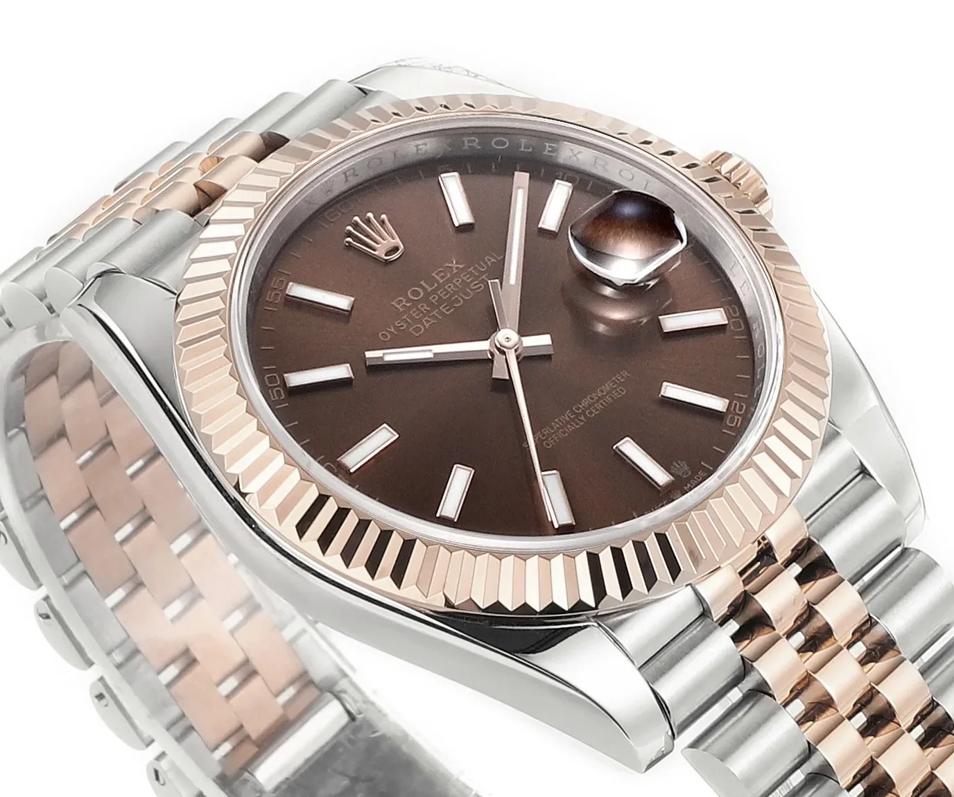 AR Factory Rolex Datejust 41mm Two-Tone Rose Gold and Steel Fluted Bezel Chocolate Brown Dial Jubilee Bracelet Automatic Men's Watch