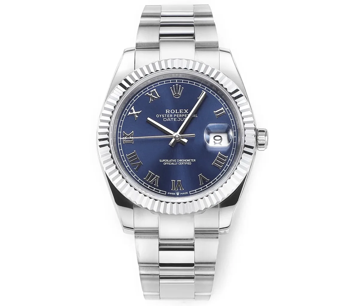 AR Factory Rolex Datejust 41 Blue Roman Dial Fluted Bezel Oystersteel Automatic Men's Watch