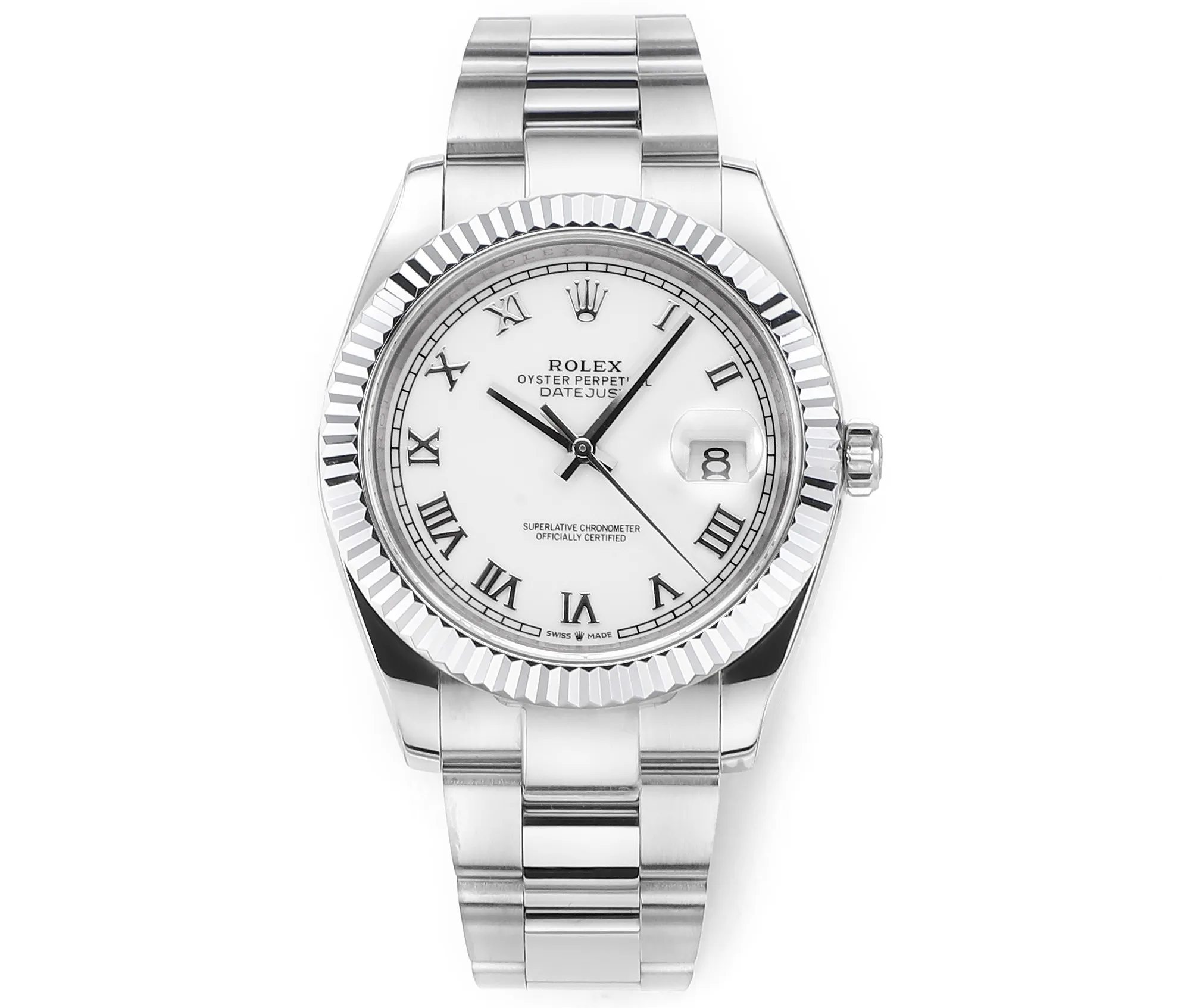 AR Factory Rolex Datejust 41mm White Roman Dial Fluted Bezel Oystersteel Automatic Men's Watch