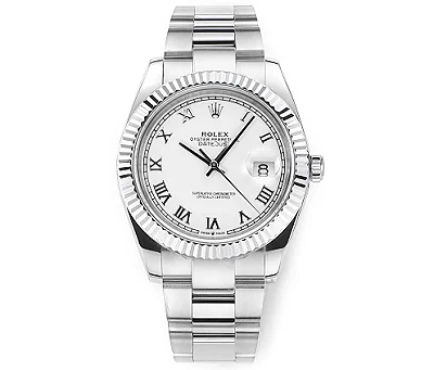 AR Factory Rolex Datejust 41mm White Roman Dial Fluted Bezel Oystersteel Automatic Men's Watch