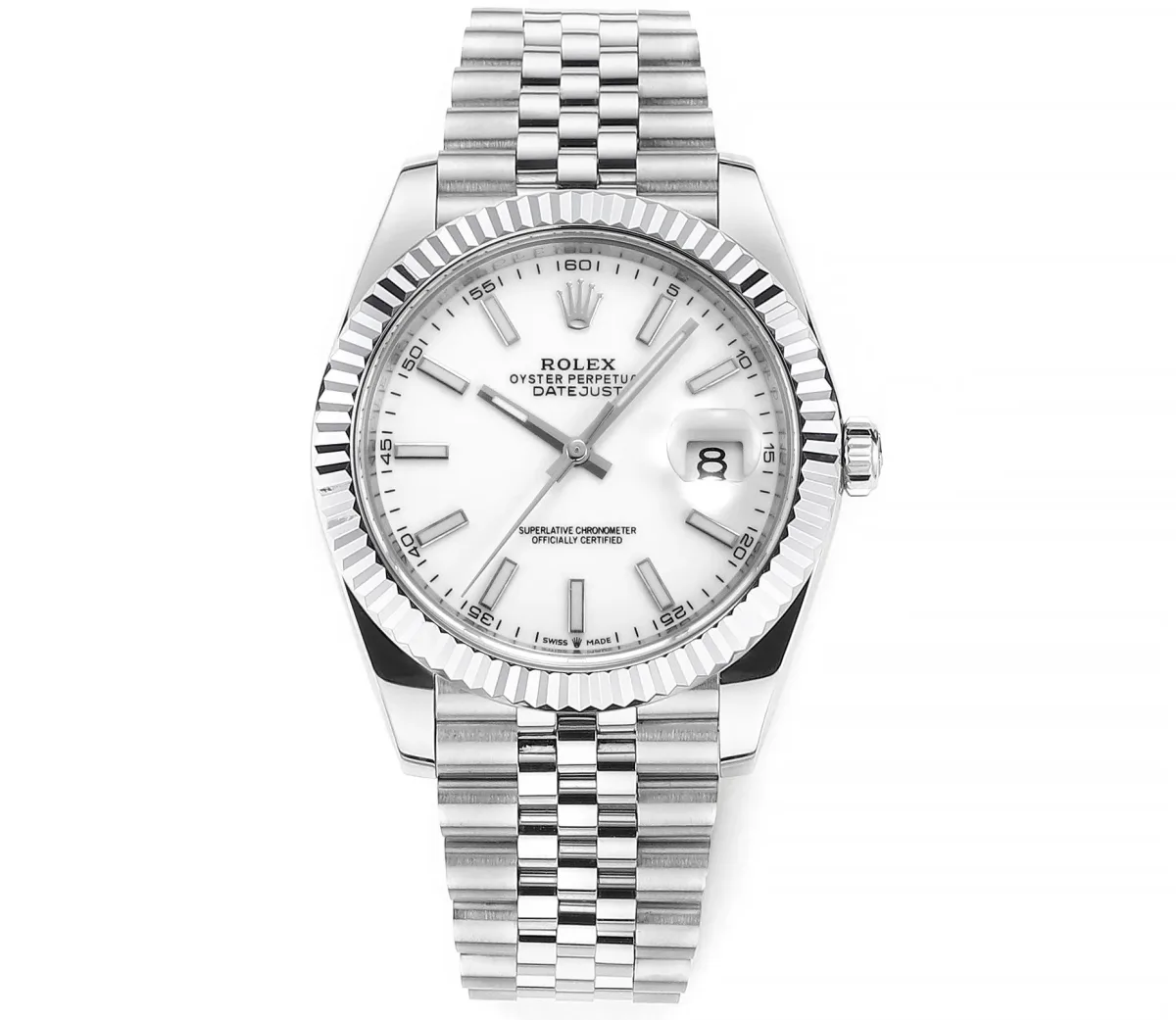 AR Factory Rolex Datejust 41mm Stainless Steel White Dial Fluted Bezel Jubilee Bracelet Automatic Men's Watch