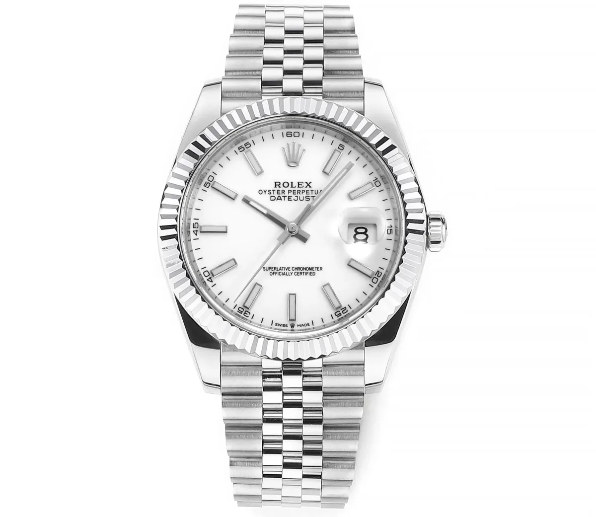 AR Factory Rolex Datejust 41mm Stainless Steel White Dial Fluted Bezel Jubilee Bracelet Automatic Men's Watch