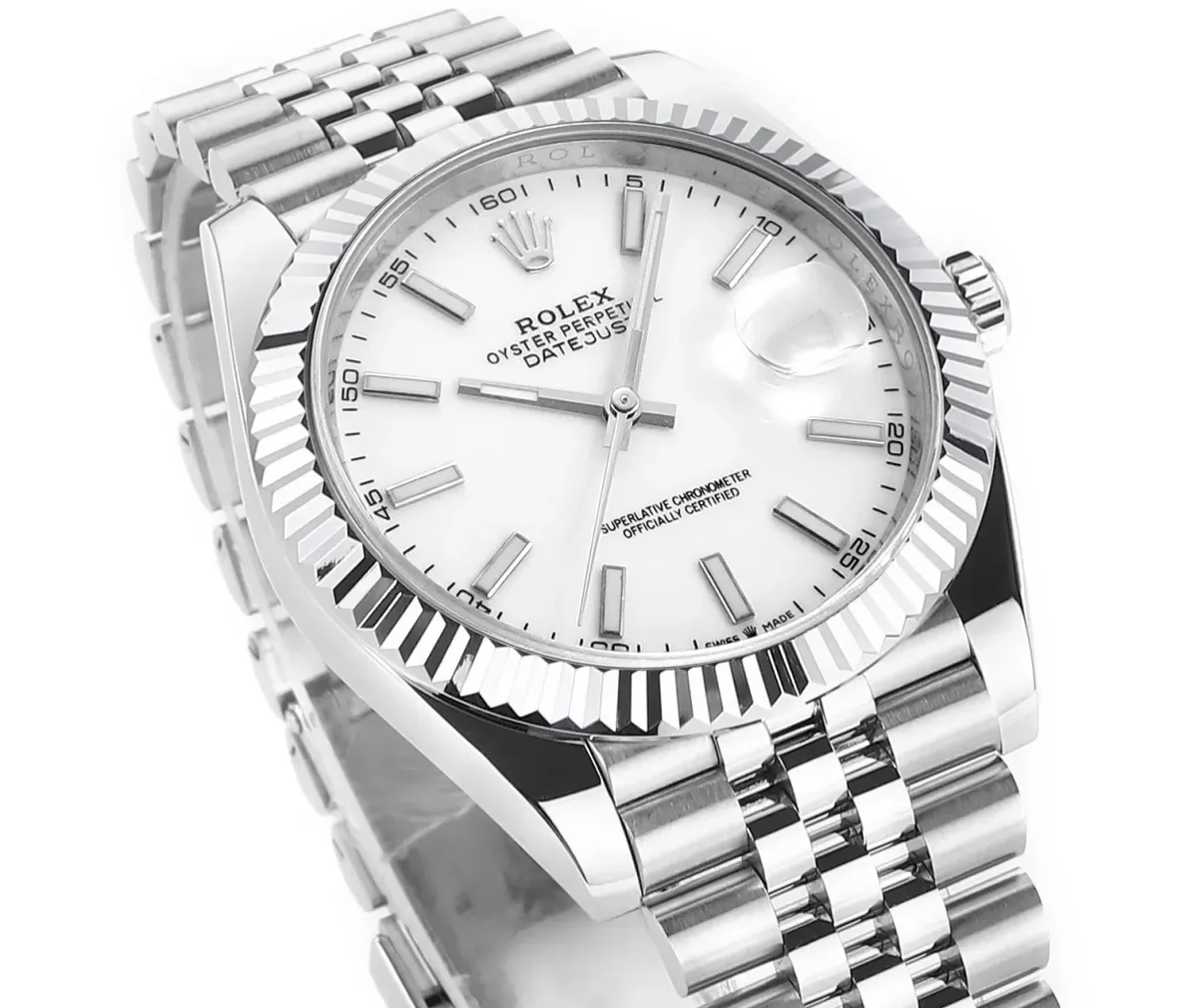 AR Factory Rolex Datejust 41mm Stainless Steel White Dial Fluted Bezel Jubilee Bracelet Automatic Men's Watch