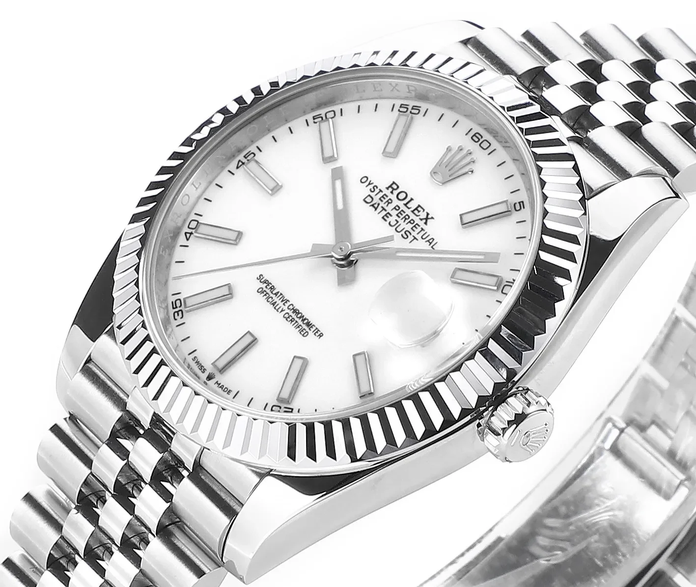 AR Factory Rolex Datejust 41mm Stainless Steel White Dial Fluted Bezel Jubilee Bracelet Automatic Men's Watch