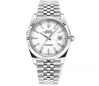 AR Factory Rolex Datejust 41mm Stainless Steel White Dial Fluted Bezel Jubilee Bracelet Automatic Men's Watch