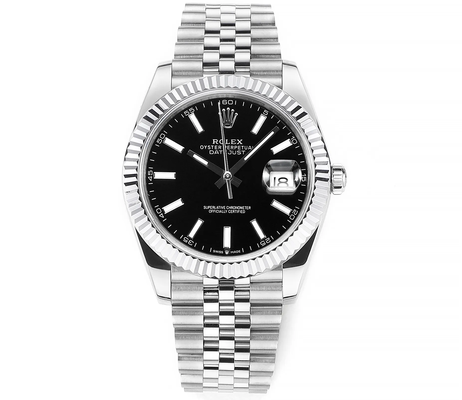 AR Factory Rolex Datejust 41mm Fluted Bezel Black Dial Silver Jubilee Bracelet Luxury Men's Watch