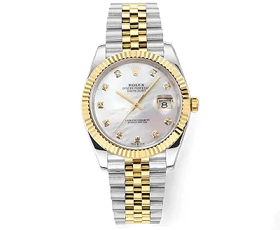 AR Factory Rolex Datejust 41mm Two-Tone Yellow Gold &amp; Stainless Steel White Mother-of-Pearl Diamond Dial Fluted Bezel Jubilee Bracelet Watch