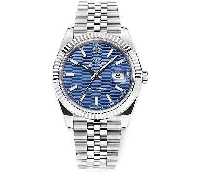 AR Factory Rolex Datejust 41mm Blue Dial Fluted Bezel Jubilee Bracelet Stainless Steel Automatic Men's Watch