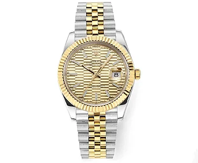 AR Factory Rolex Datejust 41mm Two-Tone Yellow Gold and Stainless Steel Watch with Fluted Bezel, Champagne Textured Dial, and Jubilee Bracelet