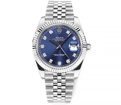 AR Factory Rolex Datejust 41mm Blue Dial Diamond Hour Markers Fluted Bezel Stainless Steel Jubilee Bracelet Luxury Watch
