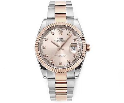 AR Factory Rolex Datejust 41 Pink Diamond Dial Fluted Bezel Everose Rolesor Oyster Bracelet Automatic Men's Watch