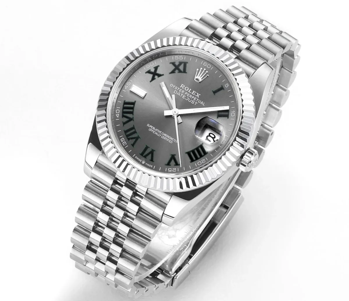 AR Factory Rolex Datejust 41mm Rhodium Grey Dial Fluted Bezel Roman Numerals Jubilee Bracelet Stainless Steel Men's Watch