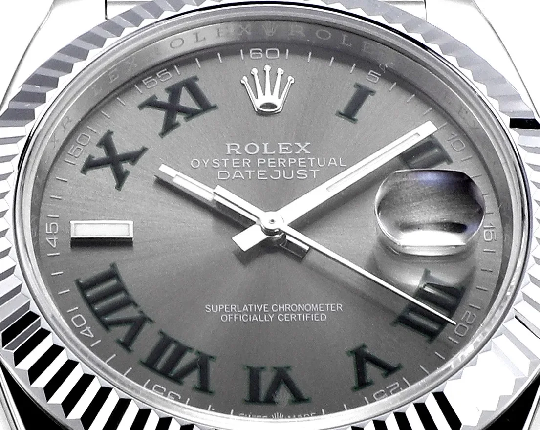 AR Factory Rolex Datejust 41mm Rhodium Grey Dial Fluted Bezel Roman Numerals Jubilee Bracelet Stainless Steel Men's Watch