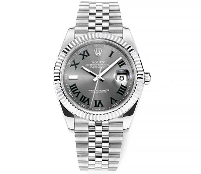 AR Factory Rolex Datejust 41mm Rhodium Grey Dial Fluted Bezel Roman Numerals Jubilee Bracelet Stainless Steel Men's Watch