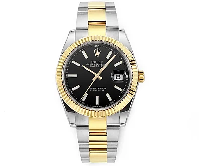 AR Factory Rolex Datejust 41mm Two-Tone Yellow Gold and Stainless Steel Black Dial Fluted Bezel Automatic Men's Watch