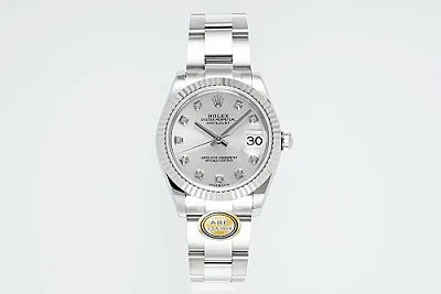 AR Factory Rolex Datejust 31mm Stainless Steel Oyster Bracelet White Dial Diamond Hour Markers Fluted Bezel Automatic Women's Watch