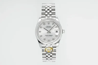 AR Factory Rolex Datejust 31mm Stainless Steel White Dial Diamond Bezel and Markers Jubilee Bracelet Ladies Watch