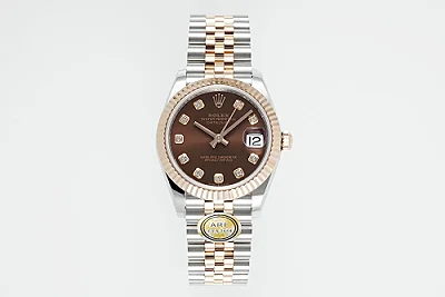 AR Factory Rolex Lady-Datejust 31mm Chocolate Brown Dial Diamond-Set Bezel Everose Rolesor Jubilee Bracelet Watch