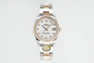 AR Factory Rolex Lady-Datejust 28mm White Mother-of-Pearl Dial Diamond Bezel Two-Tone Stainless Steel and Yellow Gold Jubilee Bracelet Women's Watch