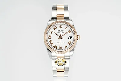 AR Factory Rolex Datejust 31mm White Roman Numeral Dial Two-Tone Stainless Steel and Rose Gold Oyster Bracelet Women's Watch