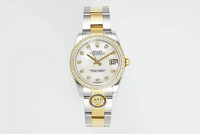AR Factory Rolex Lady-Datejust 28mm White Mother-of-Pearl Dial Diamond Bezel Two-Tone Stainless Steel and Yellow Gold Oyster Bracelet Watch