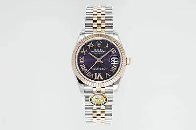 AR Factory Rolex Datejust 31mm Two-Tone Stainless Steel and 18K Everose Gold Aubergine Dial with Roman Numerals Jubilee Bracelet Watch